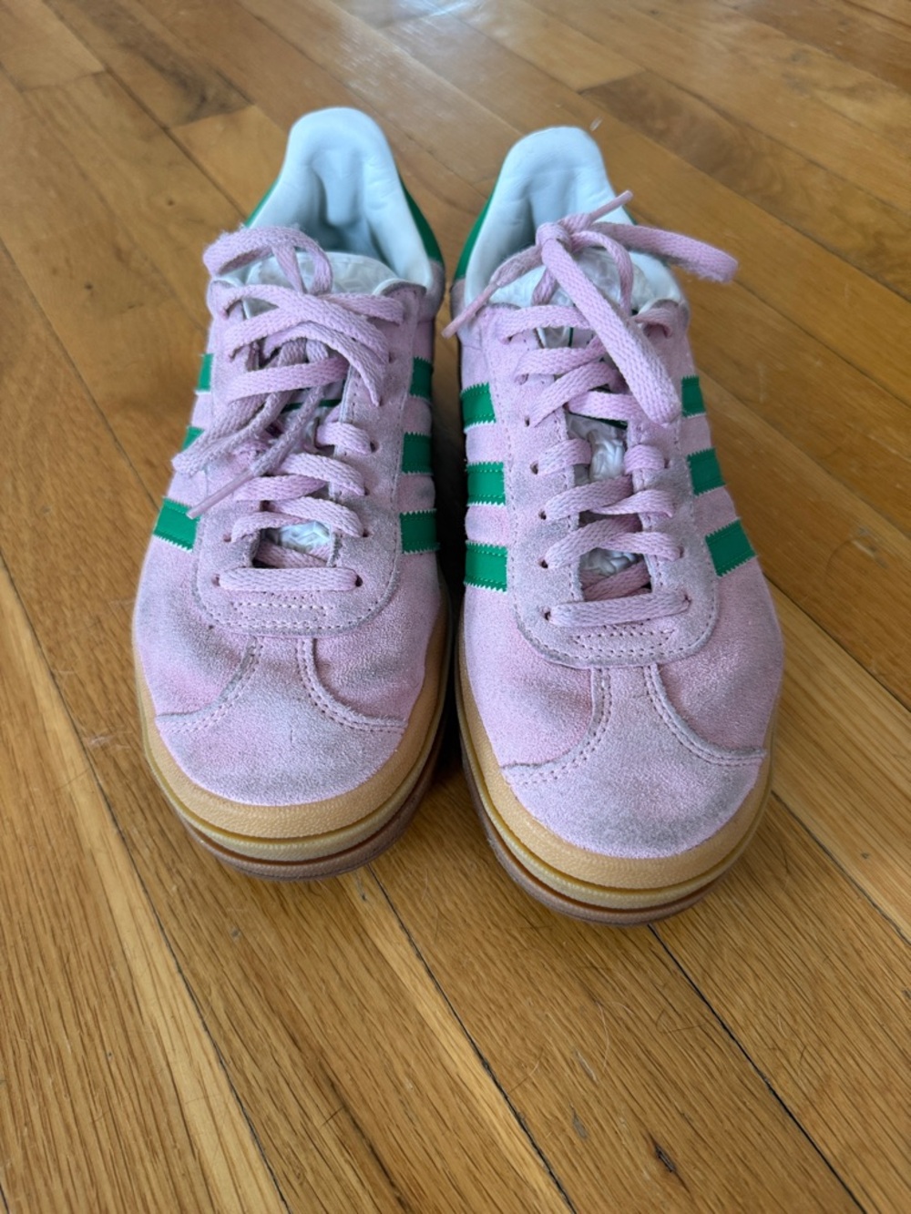 Adidas sambas Pink Suede Sneakers with Green Stripes